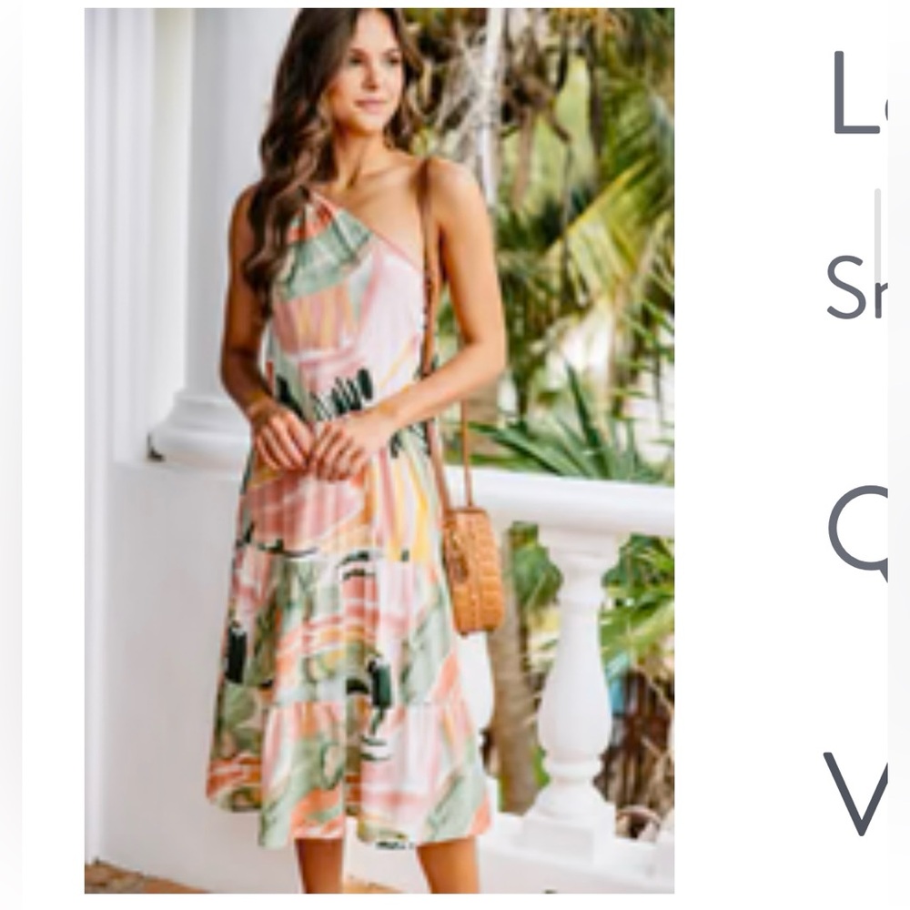 Green and Pink One Shoulder Midi Sundress (LIKE NEW)